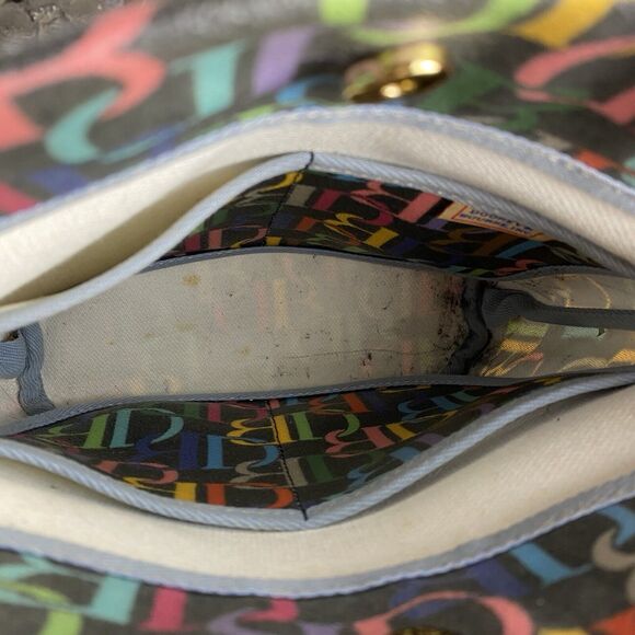 Vtg Y2K Dooney & Bourke Black Signature Rainbow Monogram Logo Handbag Purse Bag - Picture 6 of 8